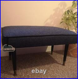 RESTORED WOOD & UPHOLSTERY vintage retro atomic dark blue moons wool footstool