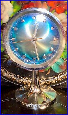 Rare mid-century Rhythm atomic space age clock & alarm clock blue face
