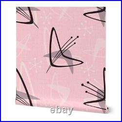 Removable Water-Activated Wallpaper Boomerangs Retro Mid Century Atomic Era Pink