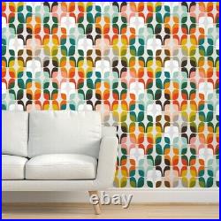 Removable Water-Activated Wallpaper Mid Century Birds Whimsical Retro Atomic Era