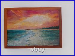 Retro 1965 Oil On Board Of A Coastal Sunset MID Century Modern Art Atomic Era