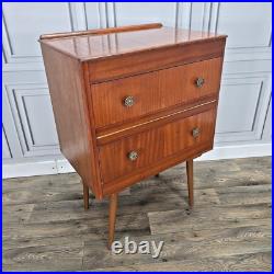 Retro Vintage Mid Century Modern Chest Of 2 Drawers Teak Veneer Atomic Legs