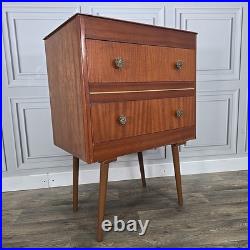 Retro Vintage Mid Century Modern Chest Of 2 Drawers Teak Veneer Atomic Legs