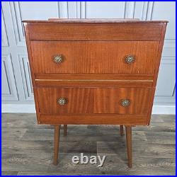 Retro Vintage Mid Century Modern Chest Of 2 Drawers Teak Veneer Atomic Legs