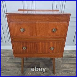 Retro Vintage Mid Century Modern Chest Of 2 Drawers Teak Veneer Atomic Legs