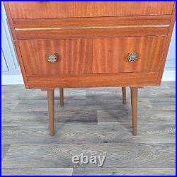 Retro Vintage Mid Century Modern Chest Of 2 Drawers Teak Veneer Atomic Legs