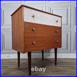 Retro Vintage Mid Century Modern Chest Of 3 Drawers Teak Veneer Atomic Legs