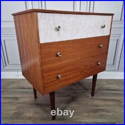 Retro Vintage Mid Century Modern Chest Of 3 Drawers Teak Veneer Atomic Legs