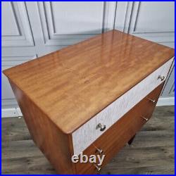 Retro Vintage Mid Century Modern Chest Of 3 Drawers Teak Veneer Atomic Legs