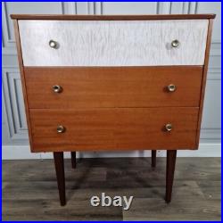 Retro Vintage Mid Century Modern Chest Of 3 Drawers Teak Veneer Atomic Legs