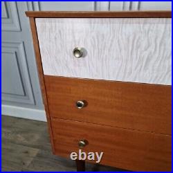 Retro Vintage Mid Century Modern Chest Of 3 Drawers Teak Veneer Atomic Legs