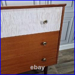 Retro Vintage Mid Century Modern Chest Of 3 Drawers Teak Veneer Atomic Legs