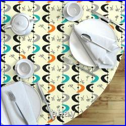 Round Tablecloth Mid-Century Modern Boomerangs Atomic Era Vintage Cotton Sateen