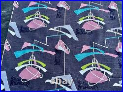 SALE 30s Atomic Miami Beach Pink Turquoise Mid Century Barkcloth Vintage Fabric