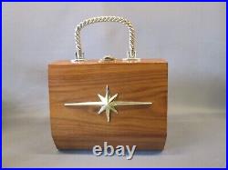 STARBURST ATOMIC Gold Wood HANDBAG PURSE CLUTCH Women's Mid Century Modern STARBURST ATOMIC Gold Wood HANDBAG PURSE CLUTCH Women's Mid Century Modern