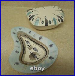 Sascha Brastoff Pottery MCM Atomic Tray Dish Ashtray and Cigarette Box