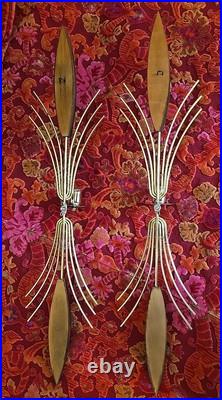 Set Of 2 Vintage 60s Mid Century Atomic Wall Sconce Candle Holder Wood Metal 22