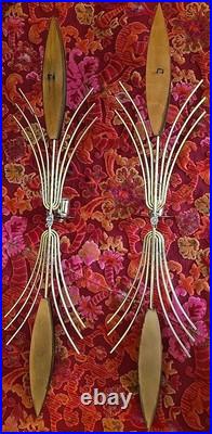 Set Of 2 Vintage 60s Mid Century Atomic Wall Sconce Candle Holder Wood Metal 22