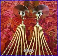 Set Of 2 Vintage 60s Mid Century Atomic Wall Sconce Candle Holder Wood Metal 22
