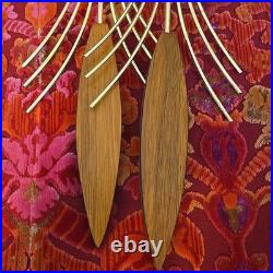 Set Of 2 Vintage 60s Mid Century Atomic Wall Sconce Candle Holder Wood Metal 22