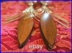 Set Of 2 Vintage 60s Mid Century Atomic Wall Sconce Candle Holder Wood Metal 22