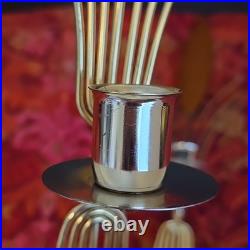 Set Of 2 Vintage 60s Mid Century Atomic Wall Sconce Candle Holder Wood Metal 22