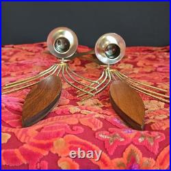 Set Of 2 Vintage 60s Mid Century Atomic Wall Sconce Candle Holder Wood Metal 22