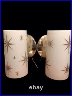 Set of 2 Gold White Mid-Century Plastic Shade Atomic Starburst Wall Sconces