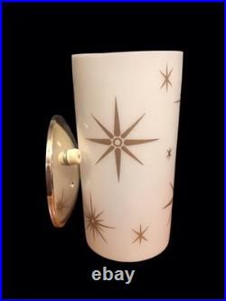Set of 2 Gold White Mid-Century Plastic Shade Atomic Starburst Wall Sconces