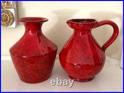 Set of 2 Mid Century Rosenthal Netter Italy Atomic Red Pottery Vase Estate Find