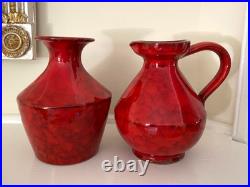 Set of 2 Mid Century Rosenthal Netter Italy Atomic Red Pottery Vase Estate Find