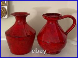 Set of 2 Mid Century Rosenthal Netter Italy Atomic Red Pottery Vase Estate Find