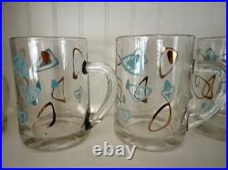 Set of 6 pristine Vintage Atomic MCM Amoeba Turquoise & Gold mugs mid-century Set of 6 pristine Vintage Atomic MCM Amoeba Turquoise & Gold mugs mid-century