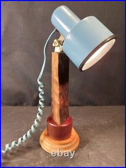 Sputnik Turquoise Blue Gooseneck Desk Lamp Mid Century Modern Atomic Hardwood