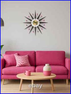 Starburst Wall Clock Mid Century Modern Retro Decor Pink Accent 25 27 30 Inch