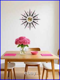 Starburst Wall Clock Mid Century Modern Retro Decor Pink Accent 25 27 30 Inch