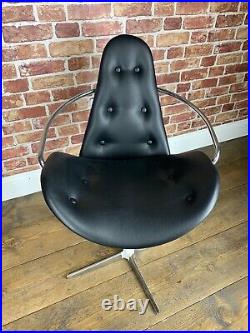 Stunning Atomic Mid Century Swivel Armchair Black Vinyl Desk Accent Chair 60s