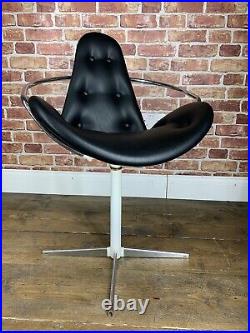 Stunning Atomic Mid Century Swivel Armchair Black Vinyl Desk Accent Chair 60s