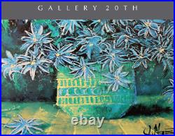 Stunning! MID Century Mastin Atomic Blue Lithograph! Art 50s Flower Painting Vtg