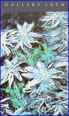 Stunning! MID Century Mastin Atomic Blue Lithograph! Art 50s Flower Painting Vtg