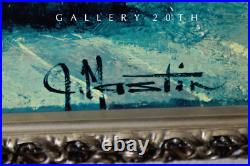 Stunning! MID Century Mastin Atomic Blue Lithograph! Art 50s Flower Painting Vtg