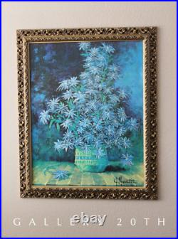 Stunning! MID Century Mastin Atomic Blue Lithograph! Art 50s Flower Painting Vtg
