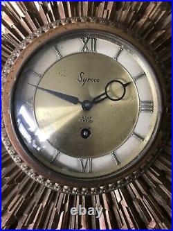 Syroco Sunburst 8-day Jeweled Clock W Key Mid-century Atomic 16 Works