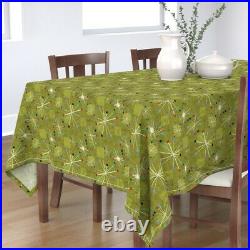 Tablecloth Stars Green Olive Atomic Mid Century Modern Cotton Sateen