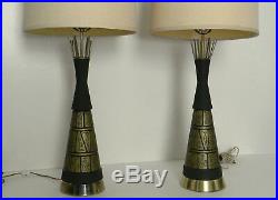 Tall Pair Mid Century Modern Atomic Chalkware Plaster Pottery Lamps F A I P FAIP