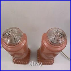 VTG 1950s Pair Mid Century Pink Glass Atomic Rocket Deco Table Lamps MCM EUC