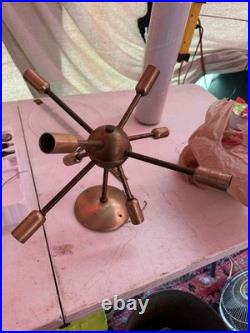 VTG 1960s Mid Century Modern Brass Sputnik Chandelier Light Fixture Atomic MCM