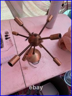 VTG 1960s Mid Century Modern Brass Sputnik Chandelier Light Fixture Atomic MCM