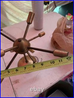 VTG 1960s Mid Century Modern Brass Sputnik Chandelier Light Fixture Atomic MCM