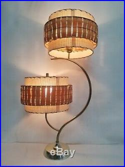 VTG Unusual MCM Mid Century Majestic Table Lamp Atomic 1960's Teak Slat Shade